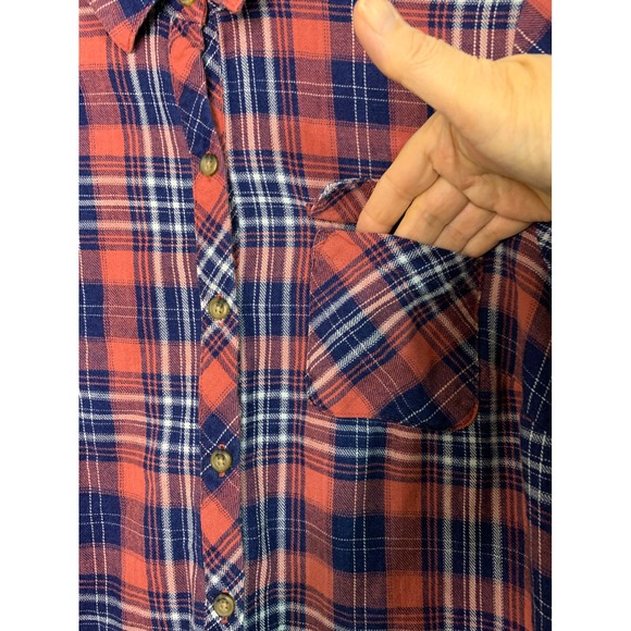 J Jill Denim Women Petite Plaid Button Down Long Sleeve Shirt red Navy XSP - Picture 9 of 13